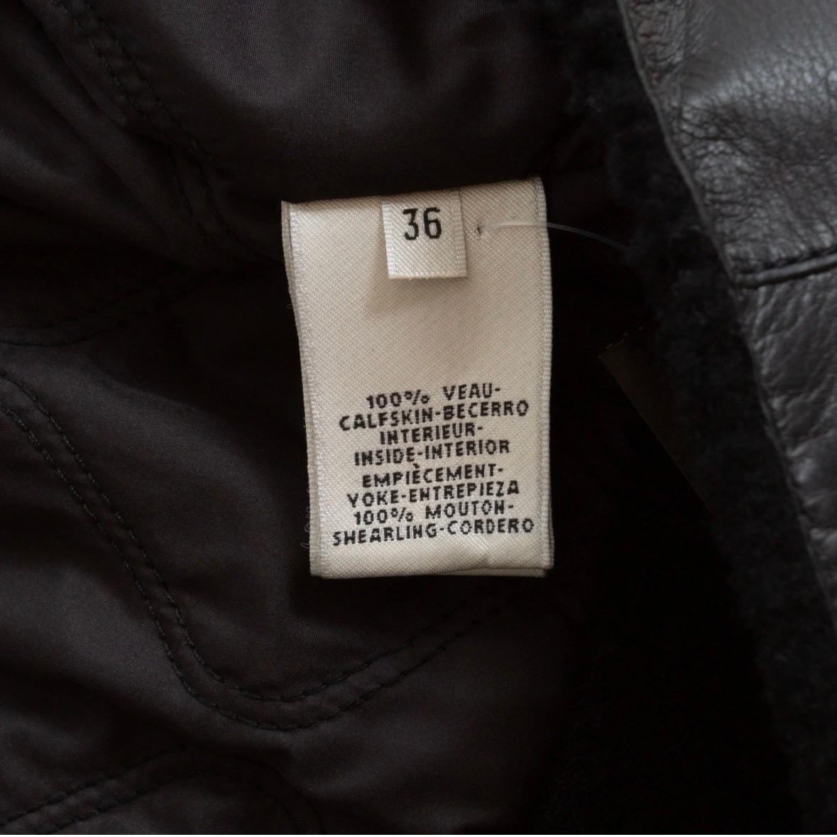 Hermès - Blouson motard court en cuir noir doublé de shearling   en vente 7