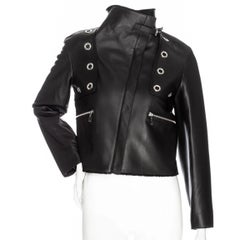 Hermès Black Leather Shearling-Lined Cropped Biker Jacket