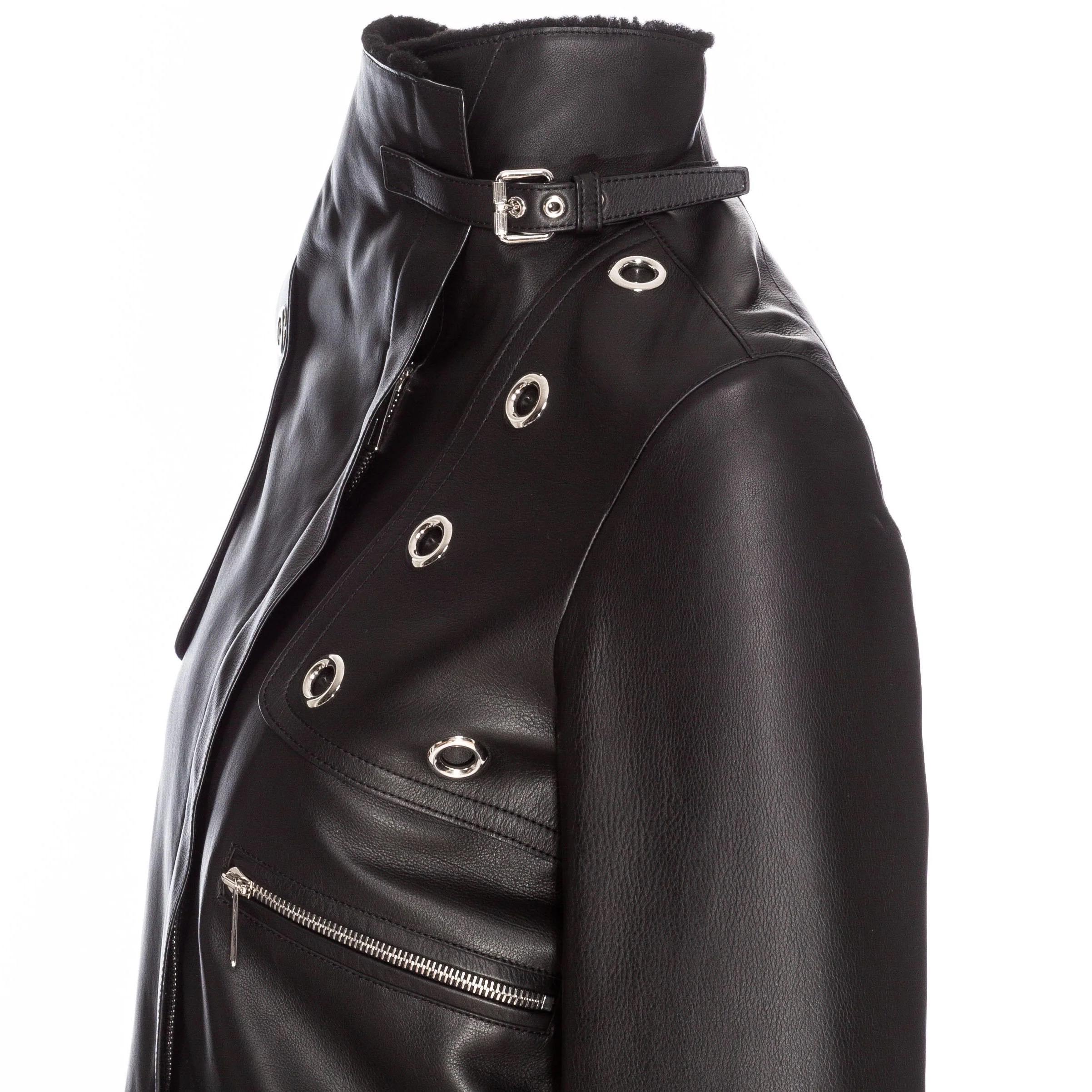 Hermès Black Leather Shearling-Lined Cropped Biker Jacket For Sale 1