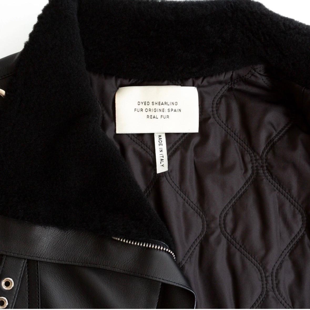 Hermès Black Leather Shearling-Lined Cropped Biker Jacket   For Sale 5