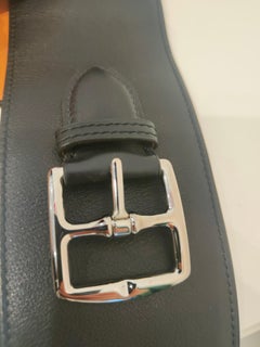 Hermès black leather silver hardware belt