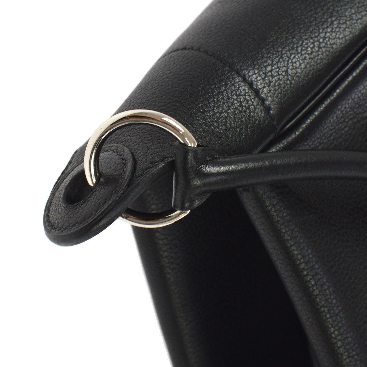 Hermes Black Leather Silver Large Hobo Carryall Shoulder Bucket Tote Handle Bag In Excellent Condition For Sale In Chicago, IL