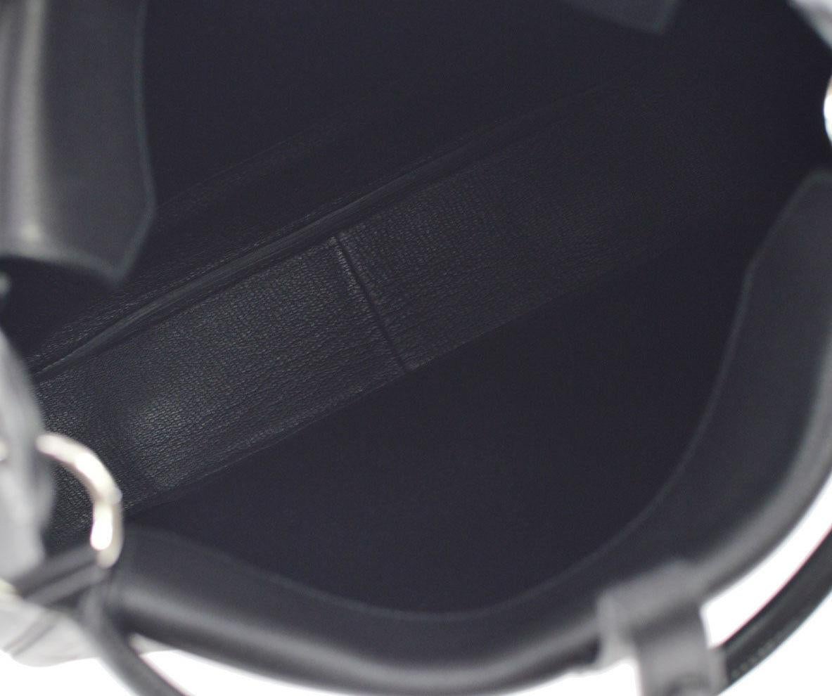 Hermes Black Leather Silver Large Hobo Carryall Shoulder Bucket Tote Handle Bag For Sale 2