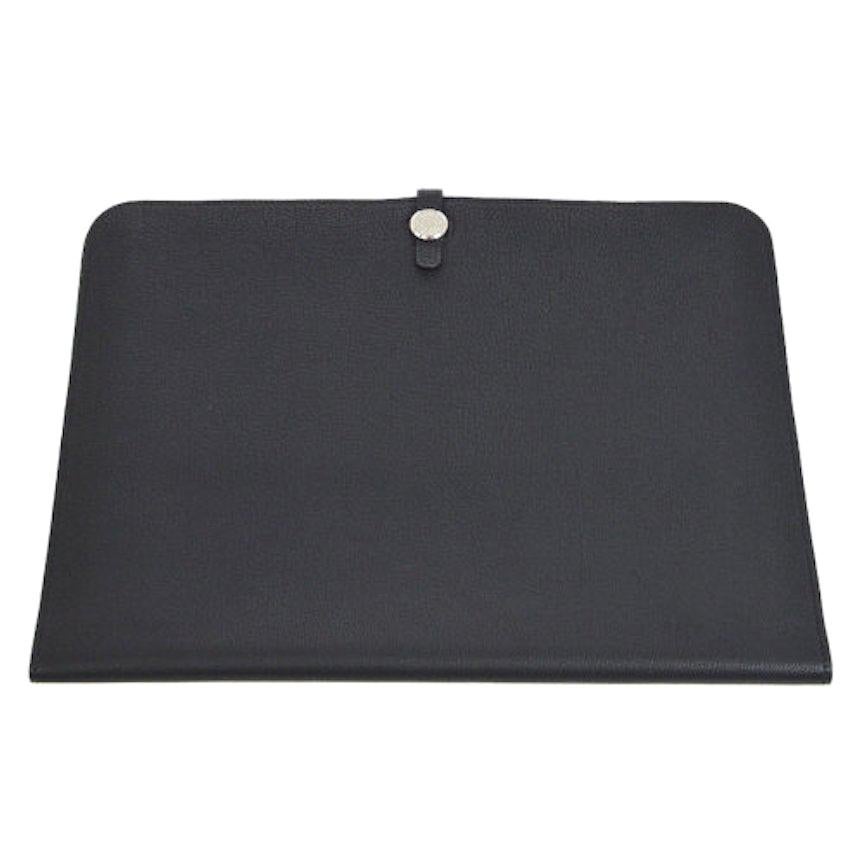  Hermes Black Leather Silver Large LapTop Business Envelope Clutch CarryAll Bag