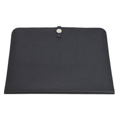 Hermes Black Leather Silver Large LapTop Business Envelope Clutch CarryAll Bag