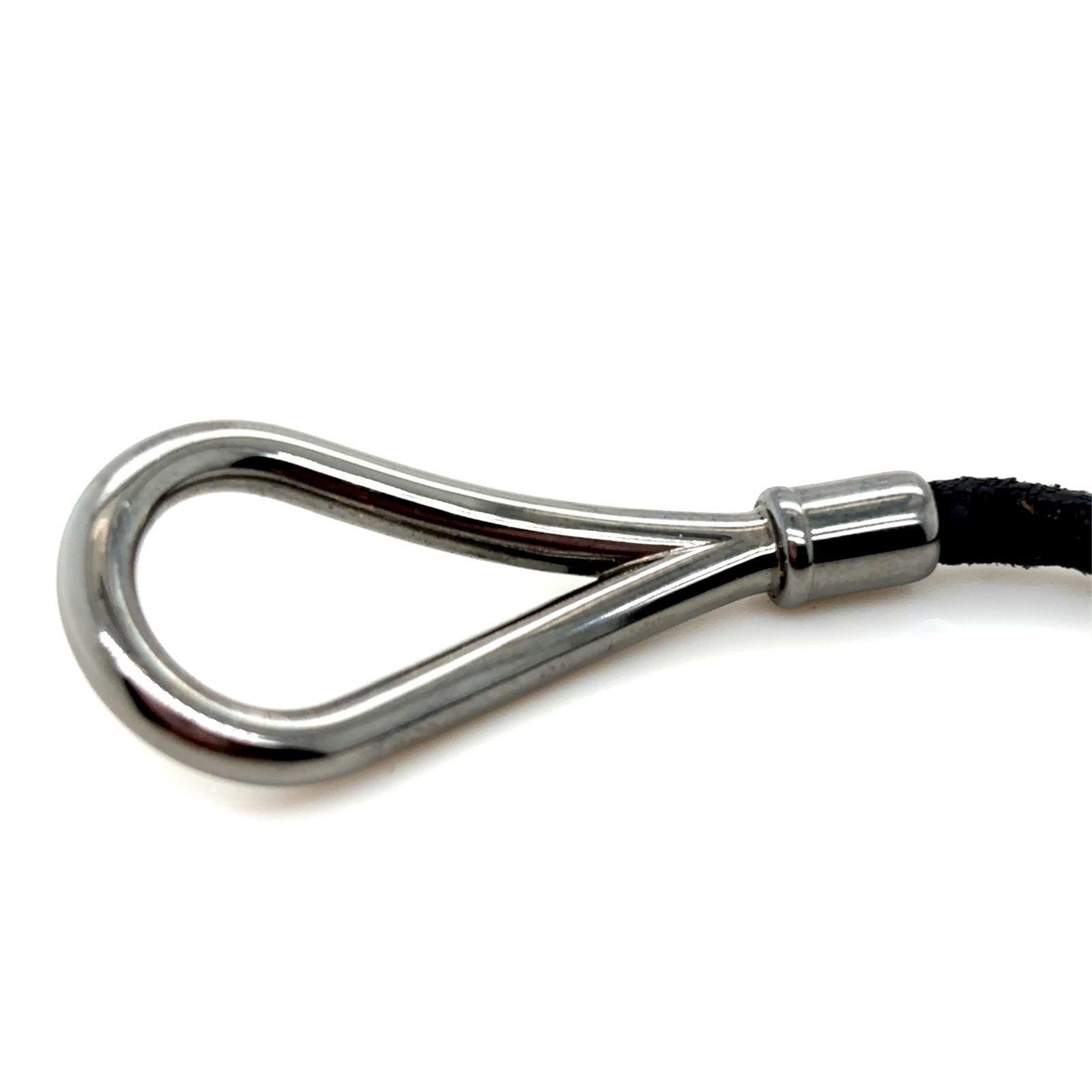 Hermès Black Leather Silver Metal Jumbo H Bracelet For Sale 2