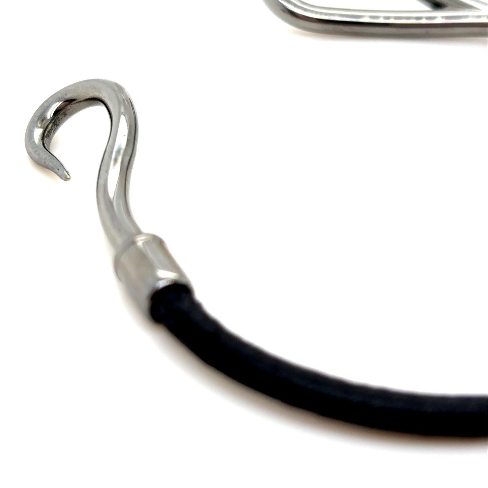 Hermès Black Leather Silver Metal Jumbo H Bracelet For Sale 3