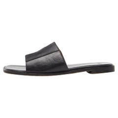 Hermes Black Leather Slides Size 40