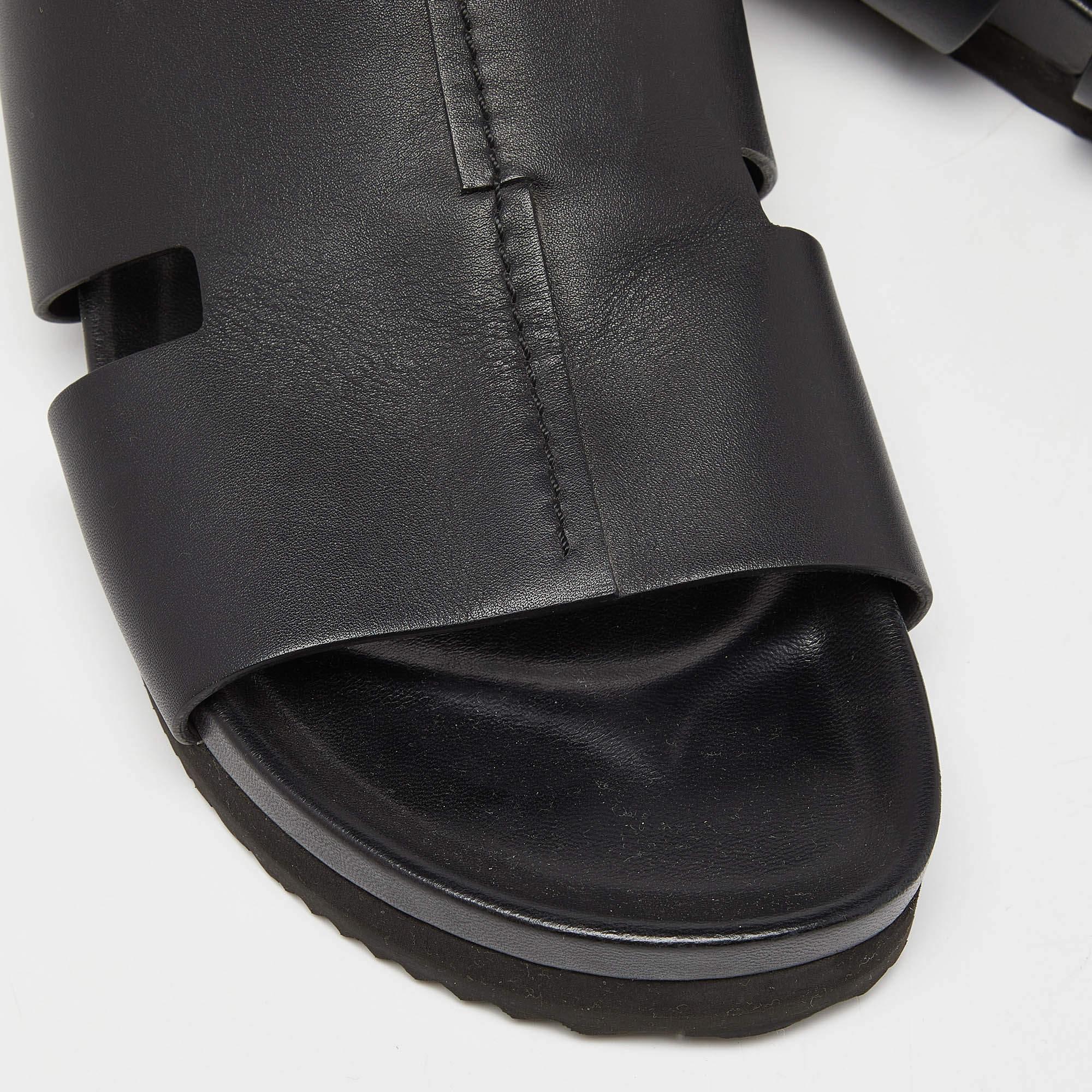 Men's Hermes Black Leather Slides Size 44.5