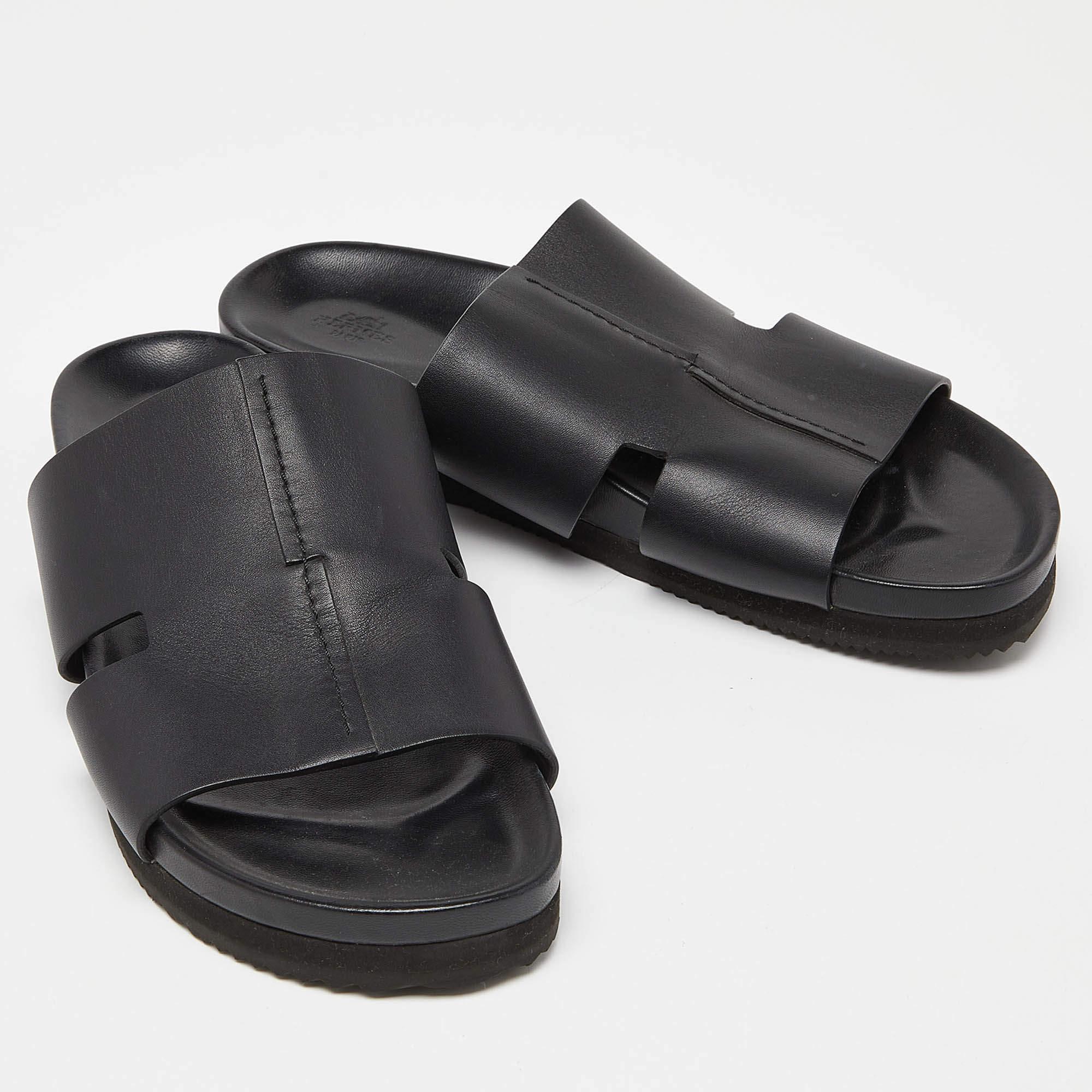 Hermes Black Leather Slides Size 44.5 1