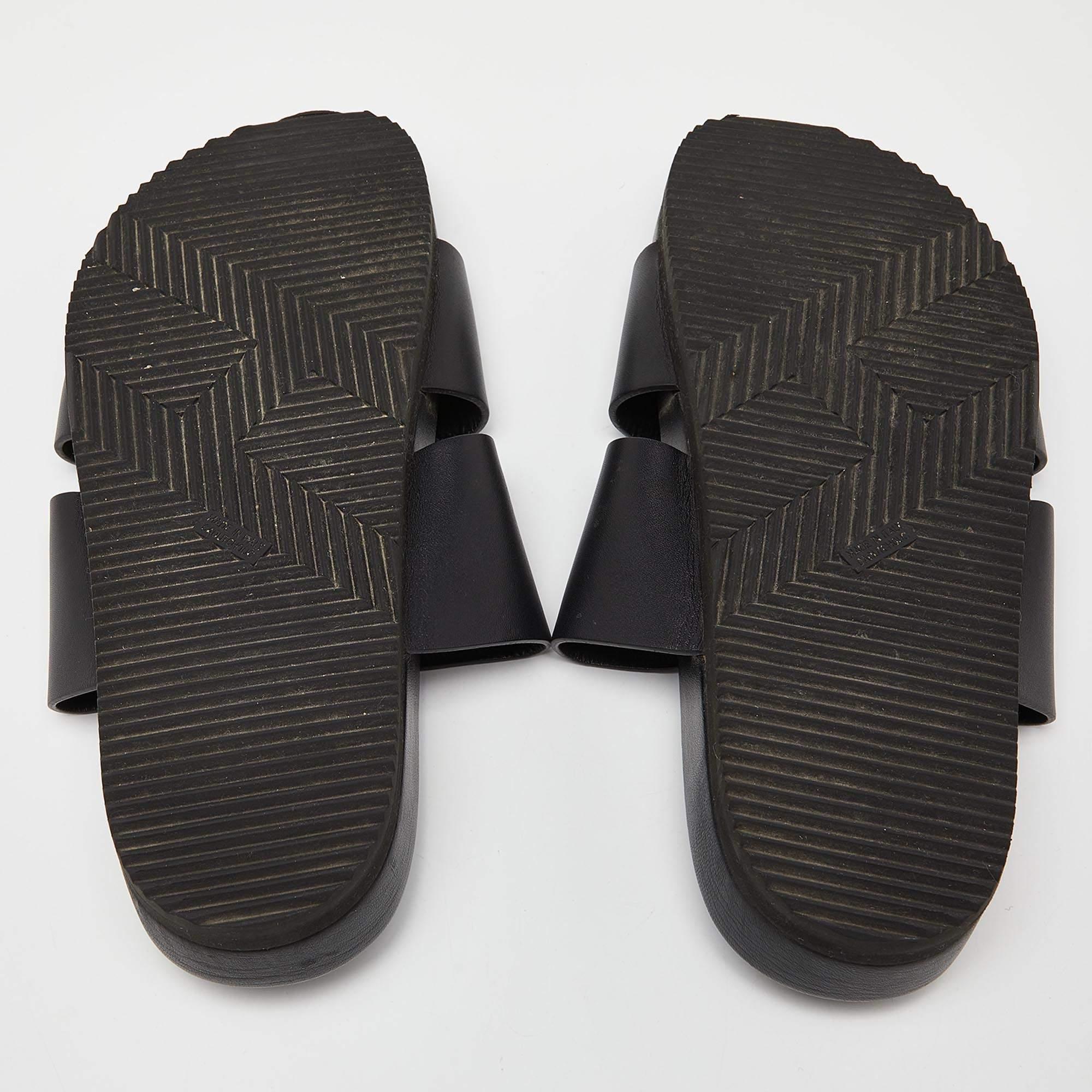Hermes Black Leather Slides Size 44.5 2