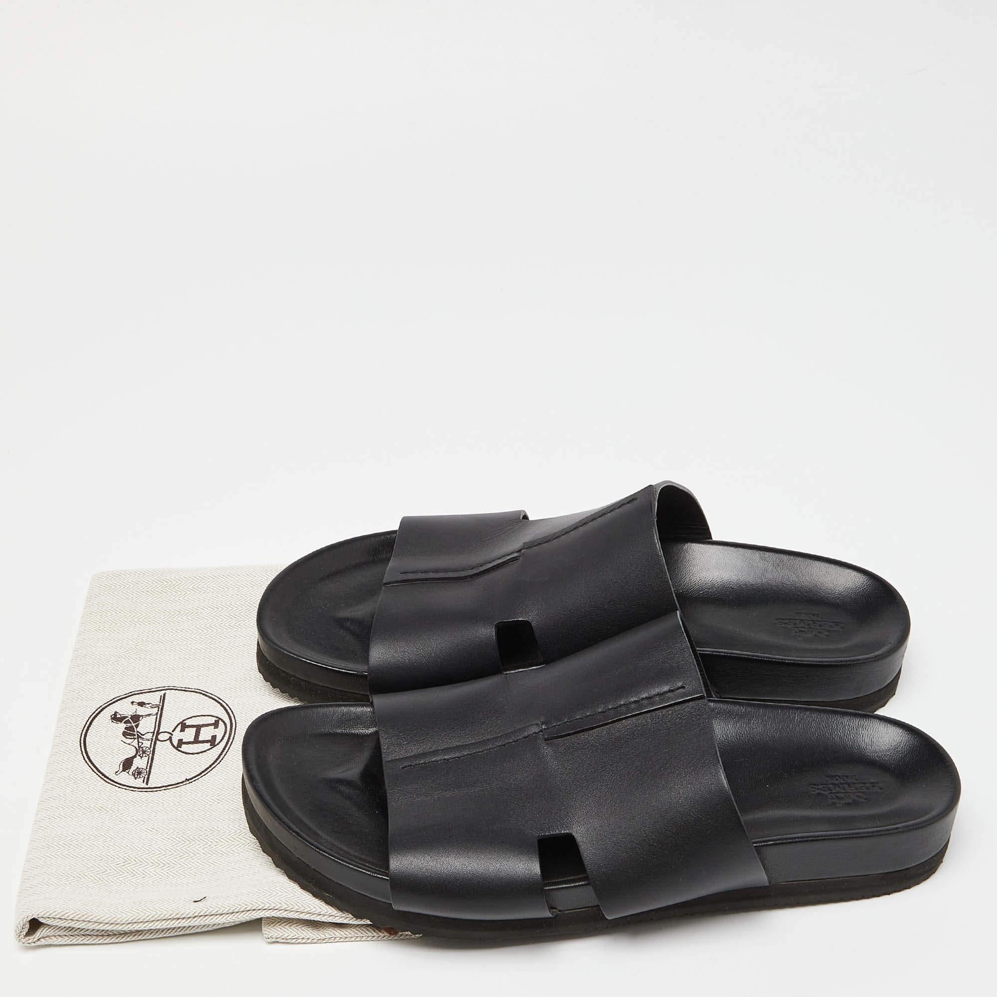 Hermes Black Leather Slides Size 44.5 4