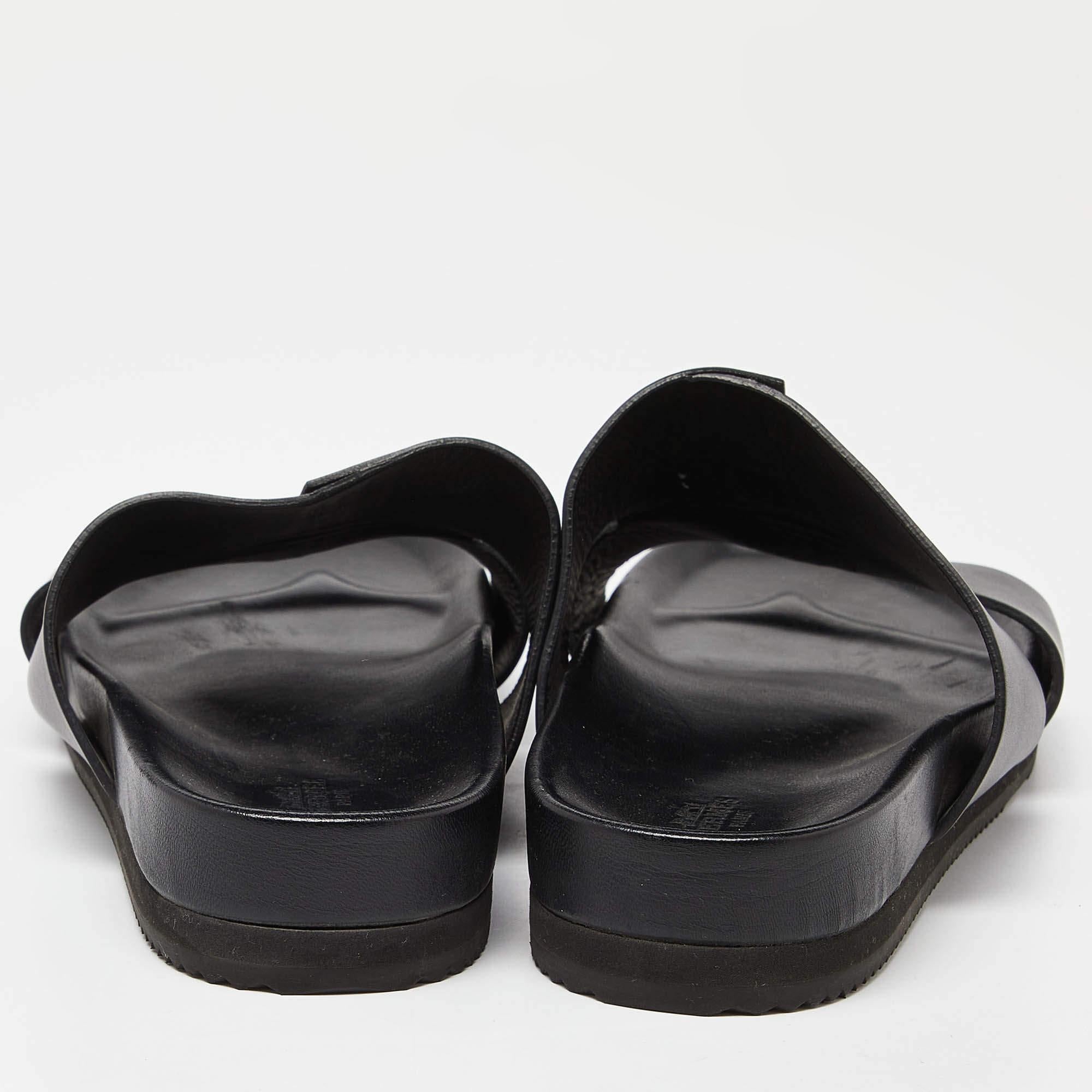 Hermes Black Leather Slides Size 44.5 5