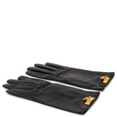 HERMES black leather SOYA EKLLY LOCK CADENA Gloves 8.5