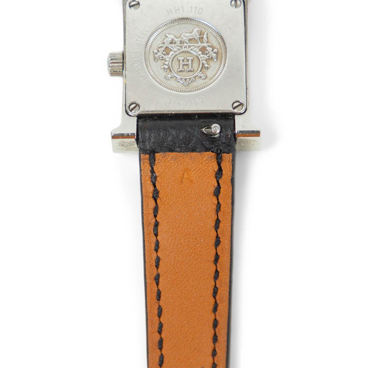 Hermes H HEURE MINI 21mm Uhr aus schwarzem Leder und Stahl mit weißem Zifferblatt im Angebot 7