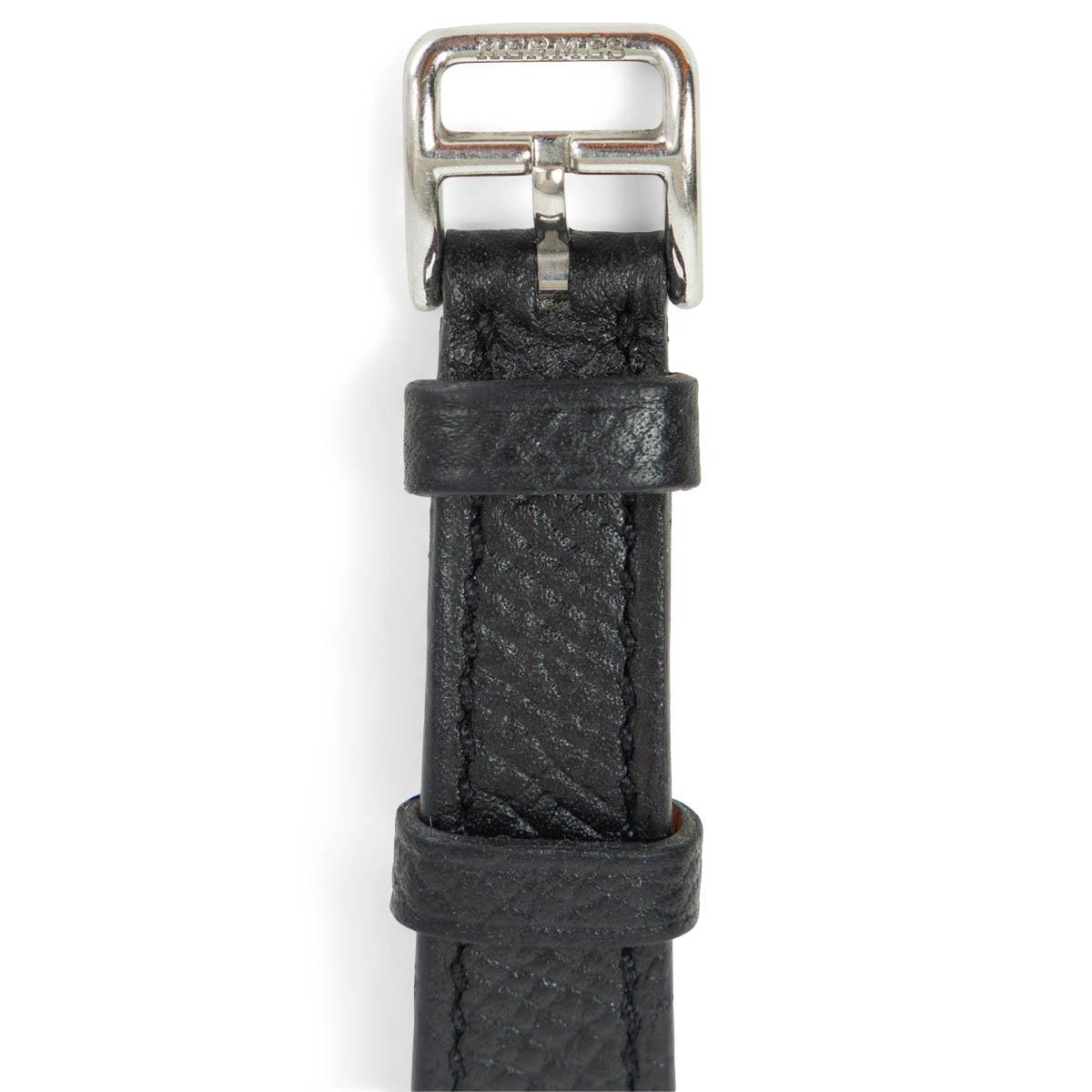 Hermes H HEURE MINI 21mm Uhr aus schwarzem Leder und Stahl mit weißem Zifferblatt im Angebot 5