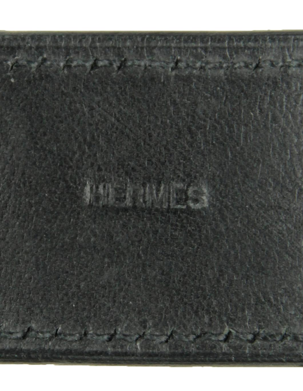 Hermes Black Leather & Sterling Wide Buckle Bracelet sz XS 3