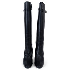HERMES black leather STORY 70 KELLY Boots Shoes 37.5