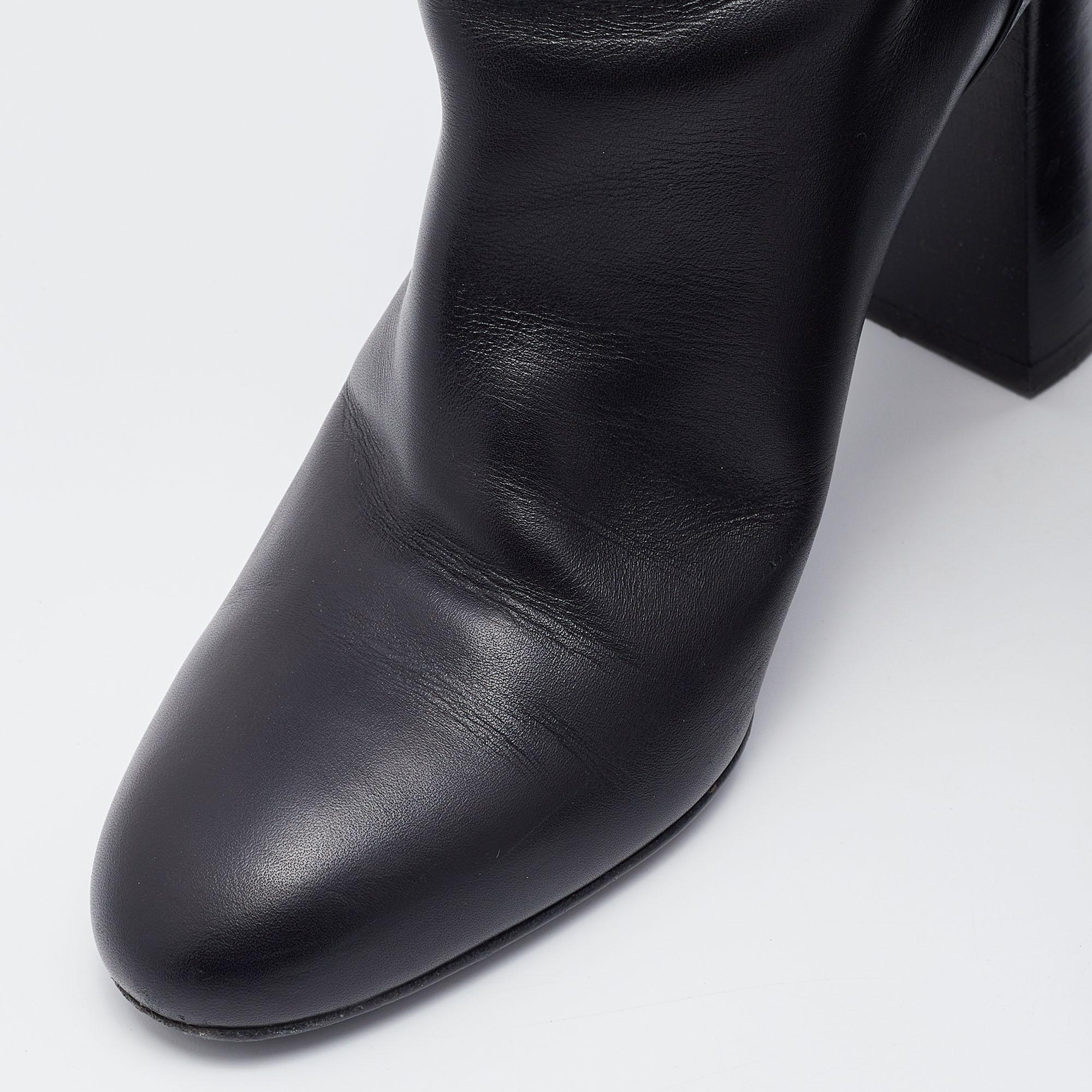 Hermes Black Leather Story Knee Length Boots Size 37.5 6