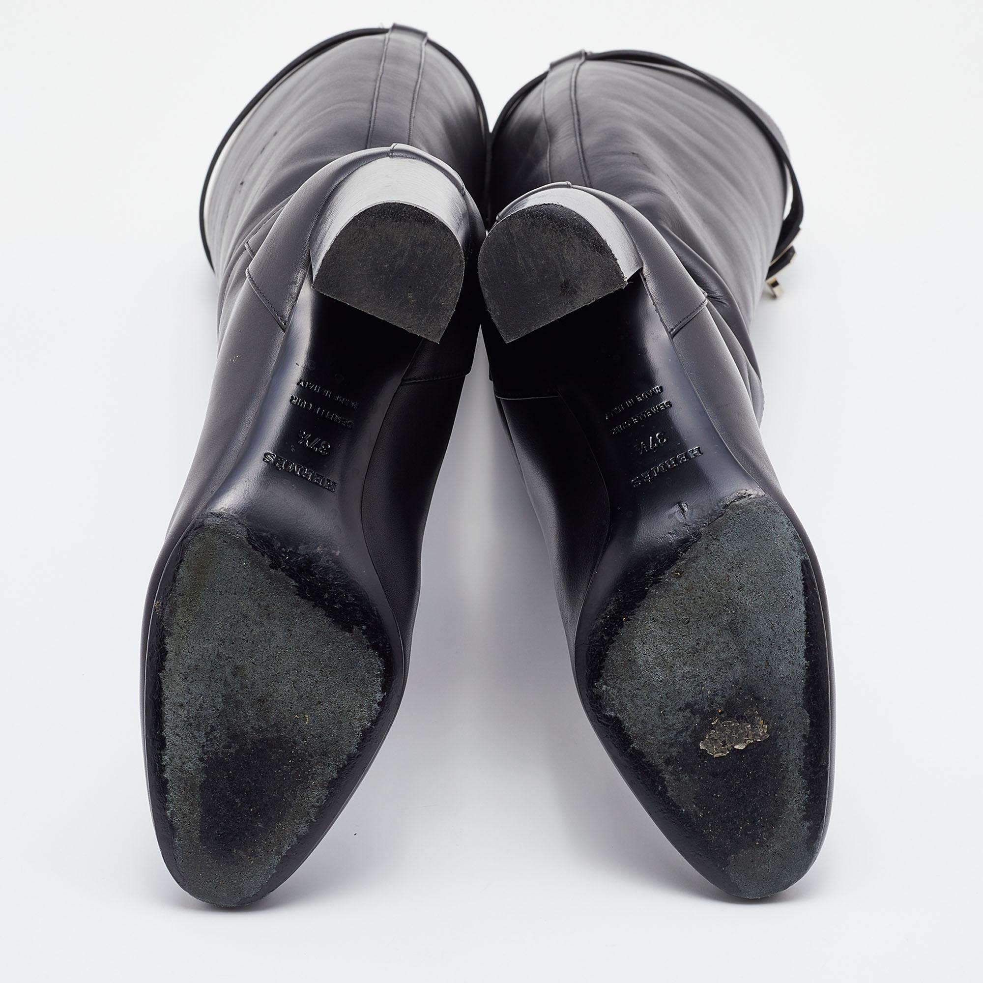 Hermès - Bottes en cuir noir Story longueur genou, taille 37,5 7