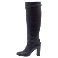 Hermes Black Leather Story Knee Length Boots Size 37.5