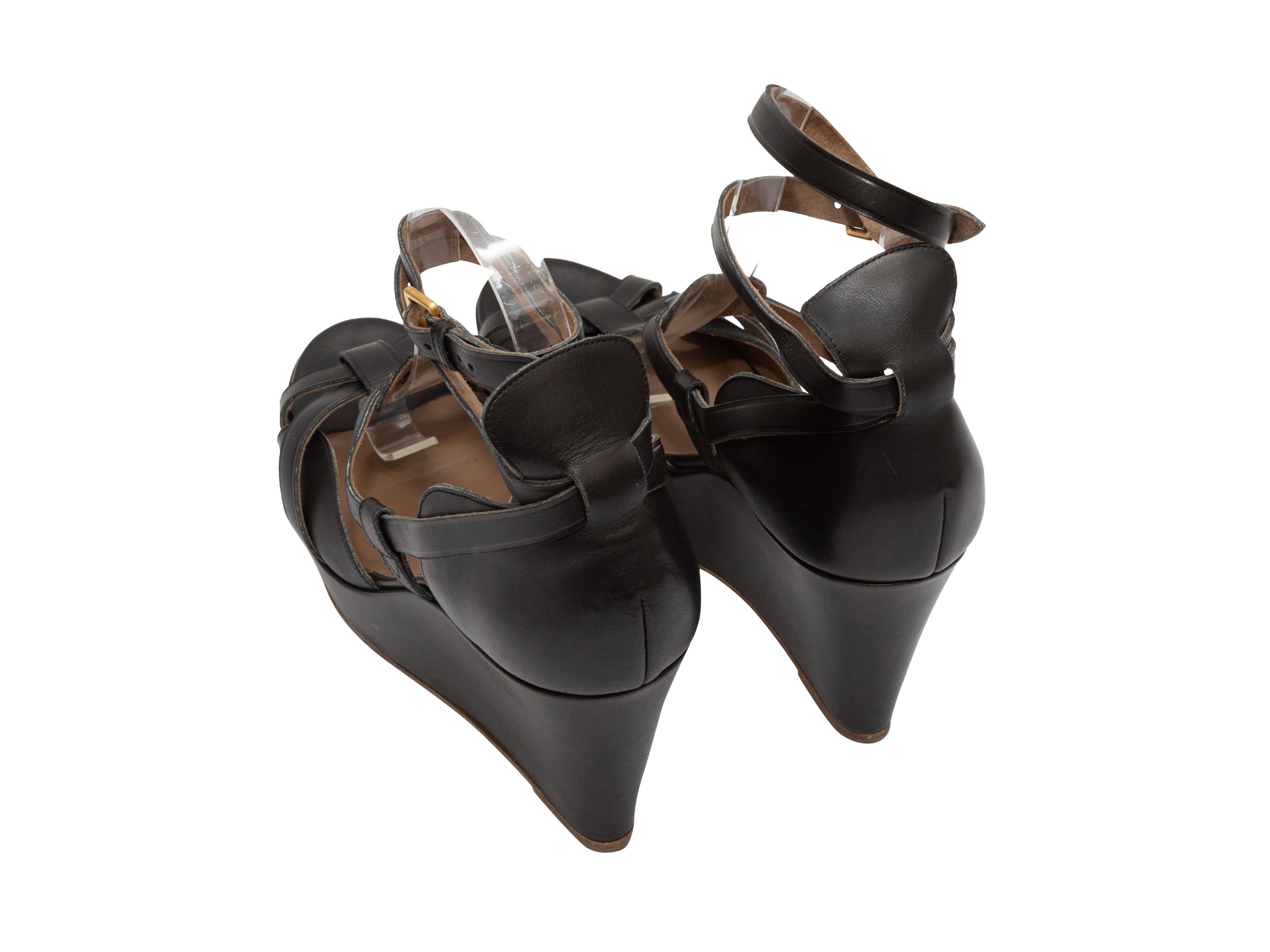 Women's Hermes Black Leather Strappy Wedge Sandals For Sale