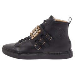 Hermes Black Leather Studded Lennox High Top Sneakers Size 43.5