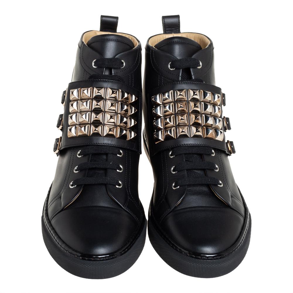 Hermés Black Leather Studded Lennox Sneakers Size 43.5 In New Condition In Dubai, Al Qouz 2