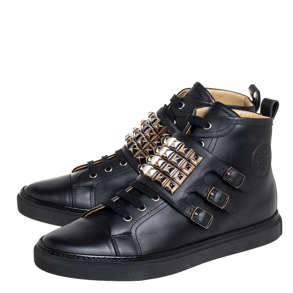 Men's Hermés Black Leather Studded Lennox Sneakers Size 43.5