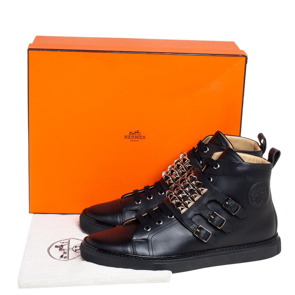 Hermés Black Leather Studded Lennox Sneakers Size 43.5 1