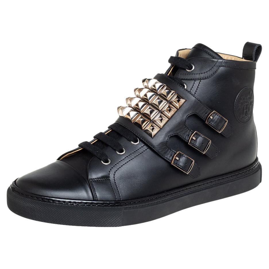 Hermés Black Leather Studded Lennox Sneakers Size 43.5