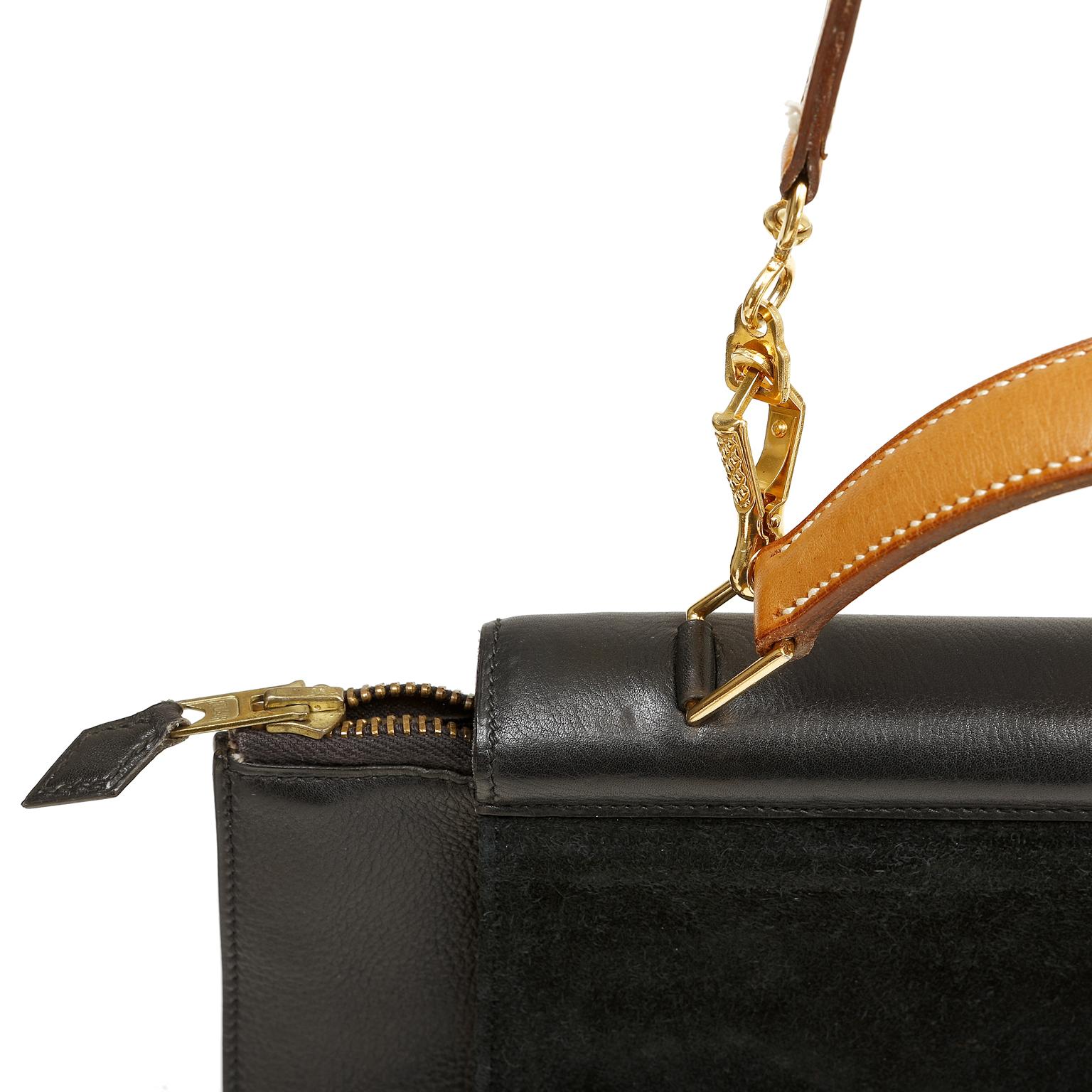 Porte-documents Hermès en cuir, daim et lézard noir en vente 6