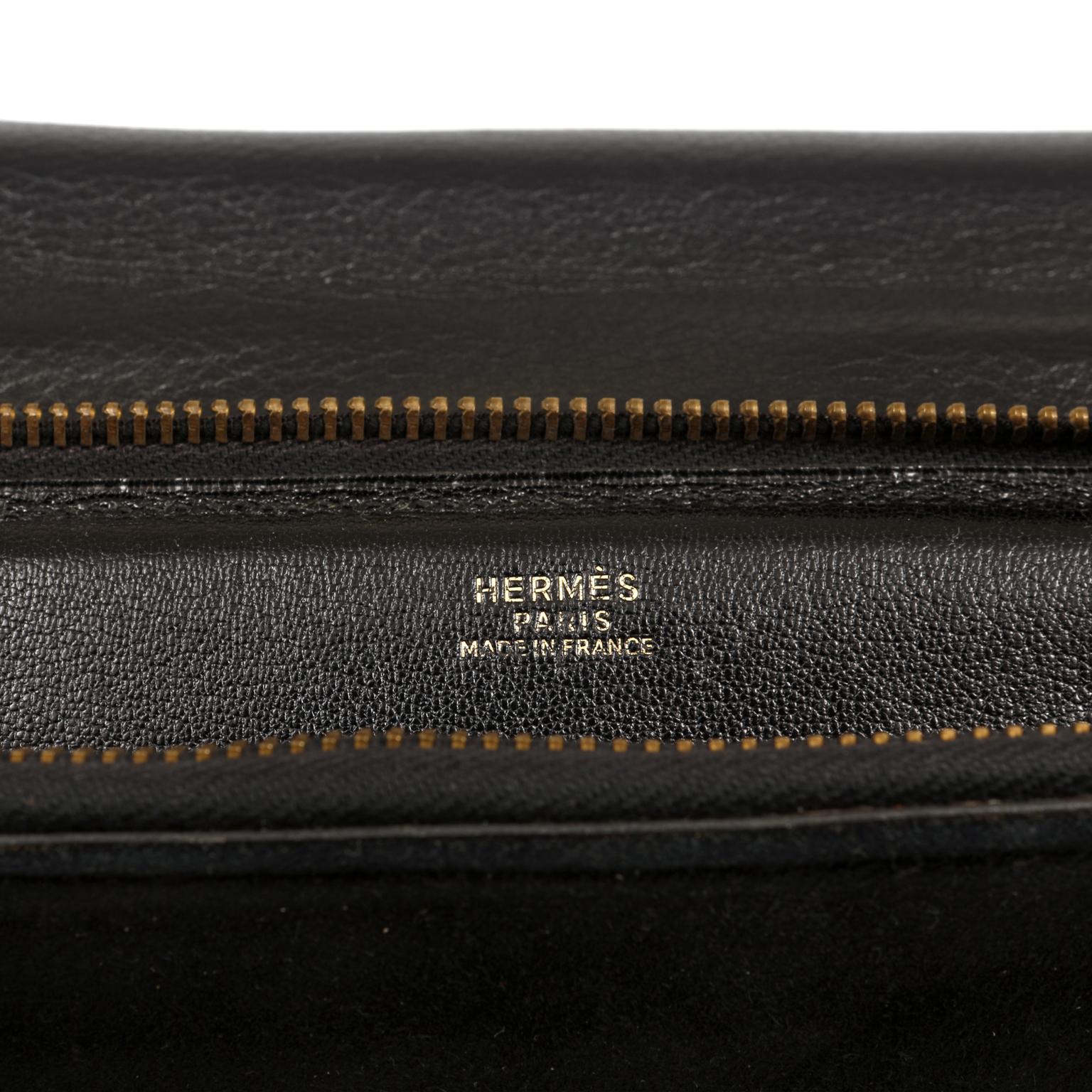 Porte-documents Hermès en cuir, daim et lézard noir en vente 8