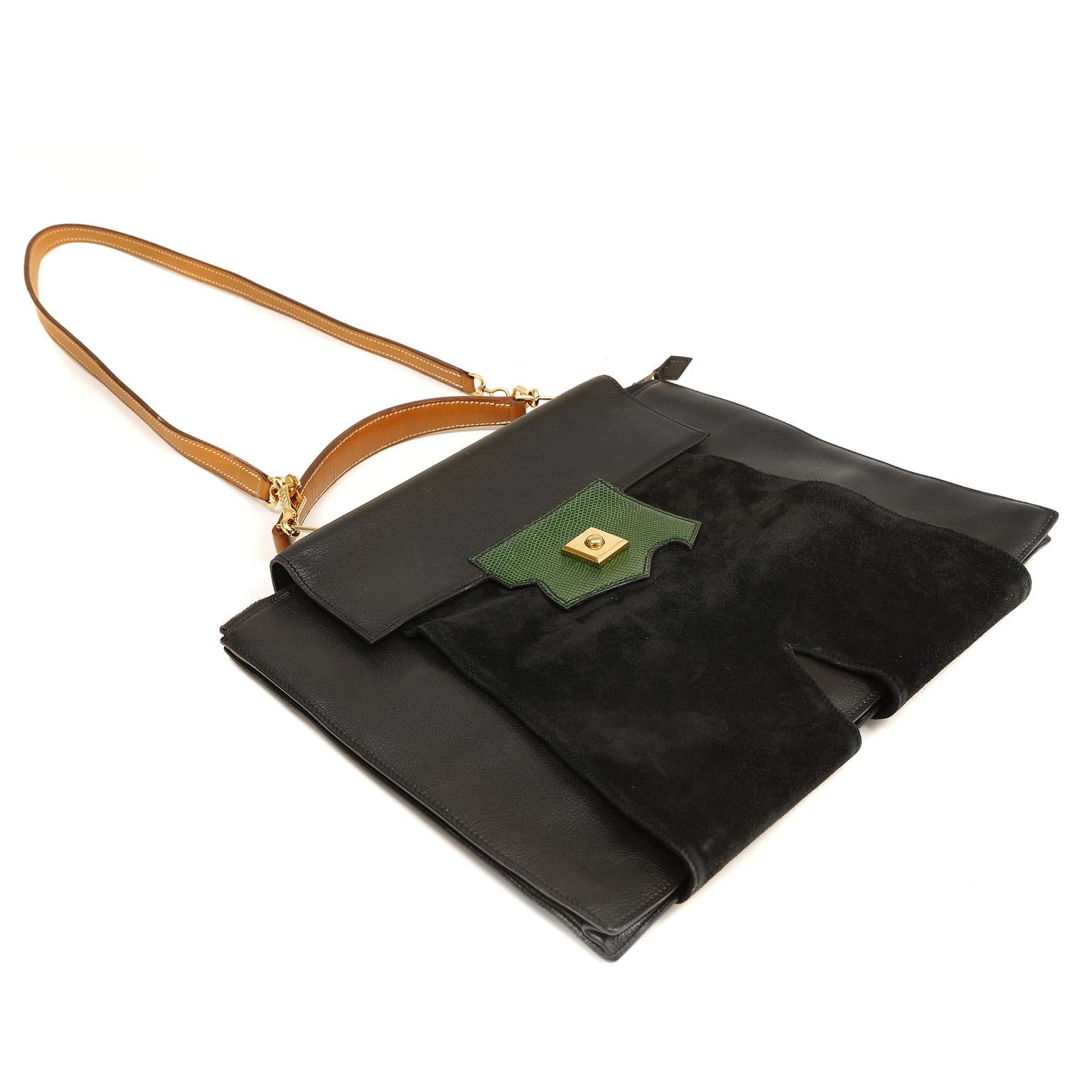 Hermès Black Leather, Suede and Lizard Brief Case 1