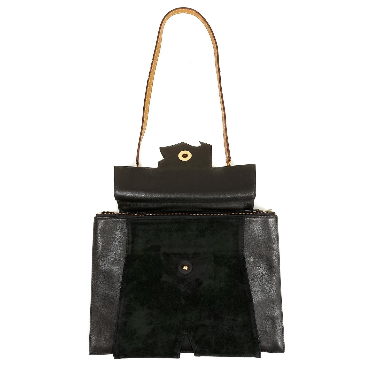 Hermès Aktentasche aus schwarzem Leder, Wildleder und Eidechse im Angebot 3