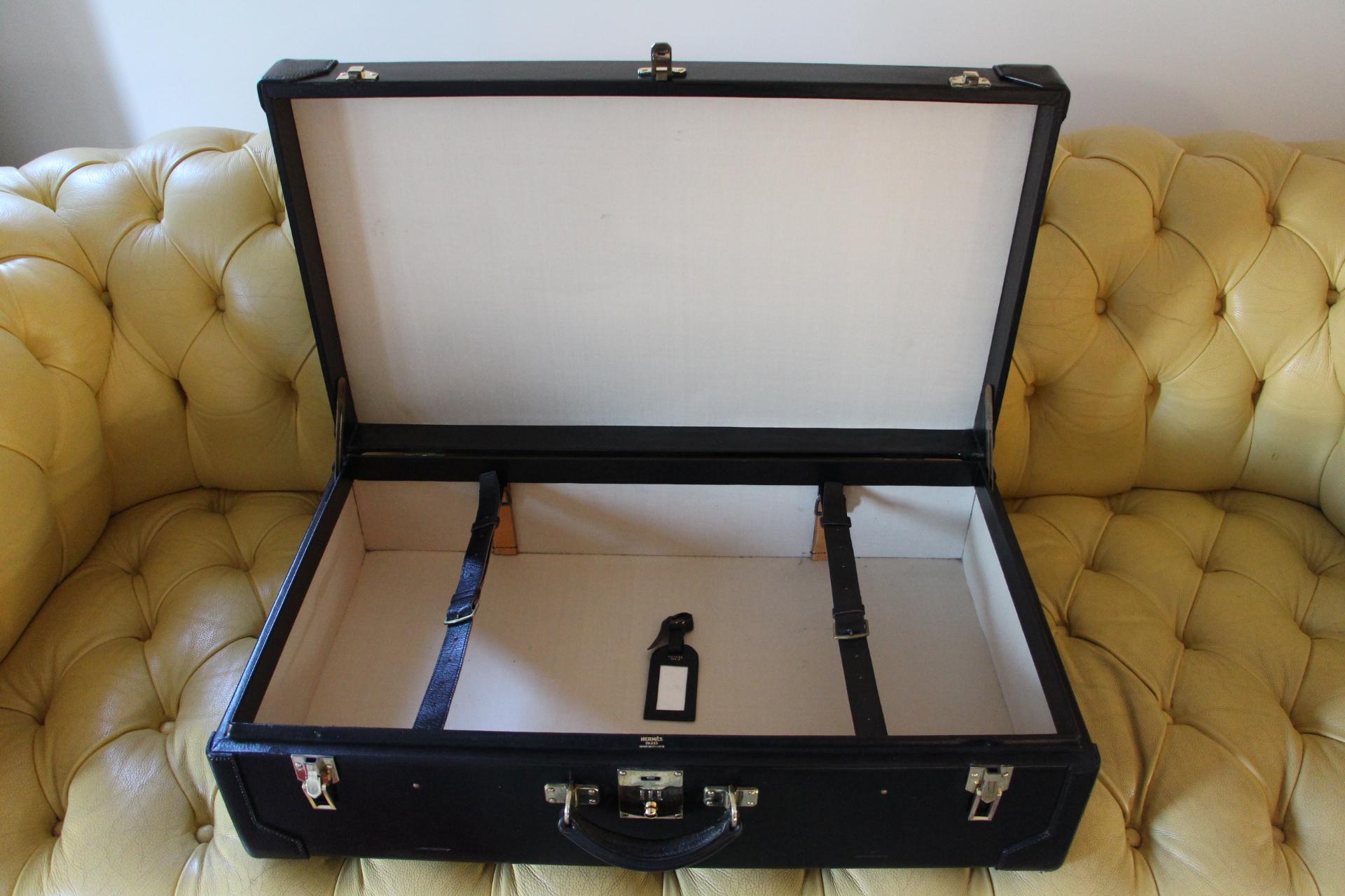 Hermès Black Leather Suitcase 70 cm, Hermès Trunk, Hermès Luggage 11