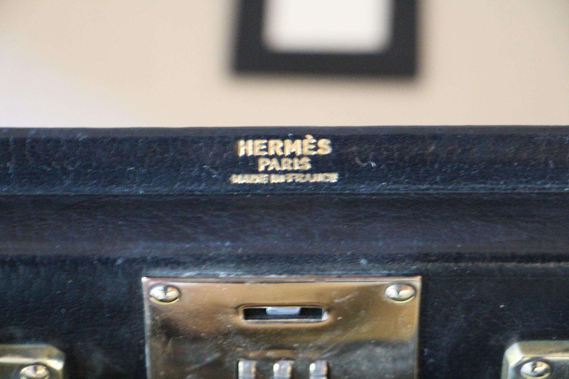 Hermès Black Leather Suitcase 70 cm, Hermès Trunk, Hermès Luggage 15