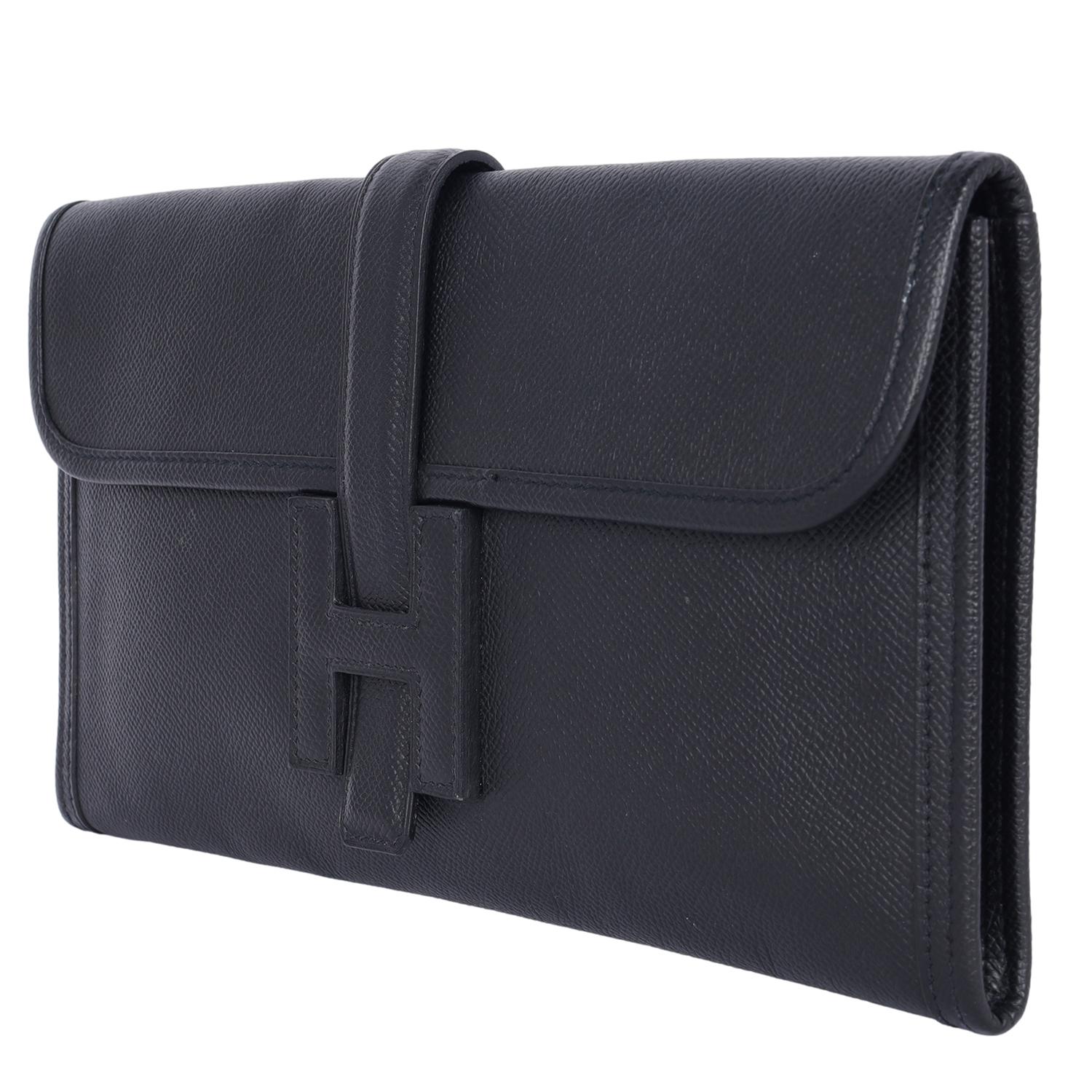 Women's or Men's Hermes Black Leather Swift Jige Elan 29 Evening Bag Clutch For Sale