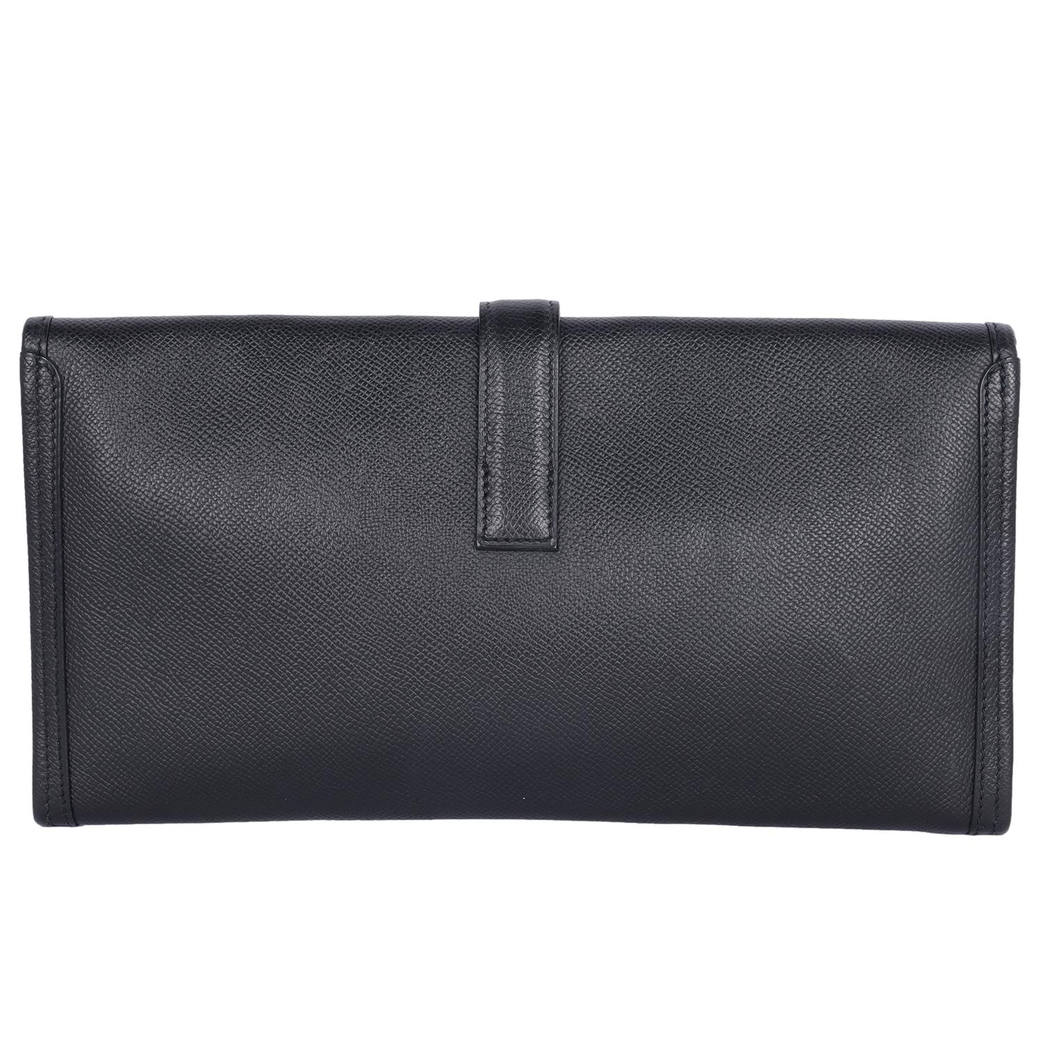 Hermes Black Leather Swift Jige Elan 29 Evening Bag Clutch For Sale 1