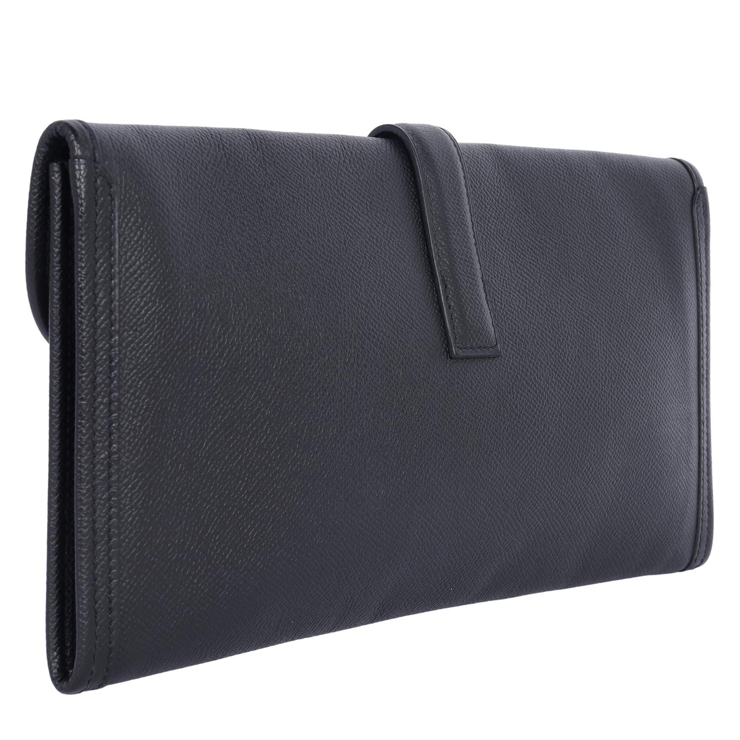 Hermes Black Leather Swift Jige Elan 29 Evening Bag Clutch For Sale 2