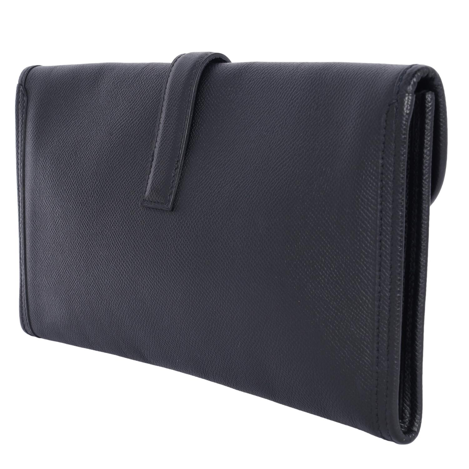 Hermes Black Leather Swift Jige Elan 29 Evening Bag Clutch For Sale 3