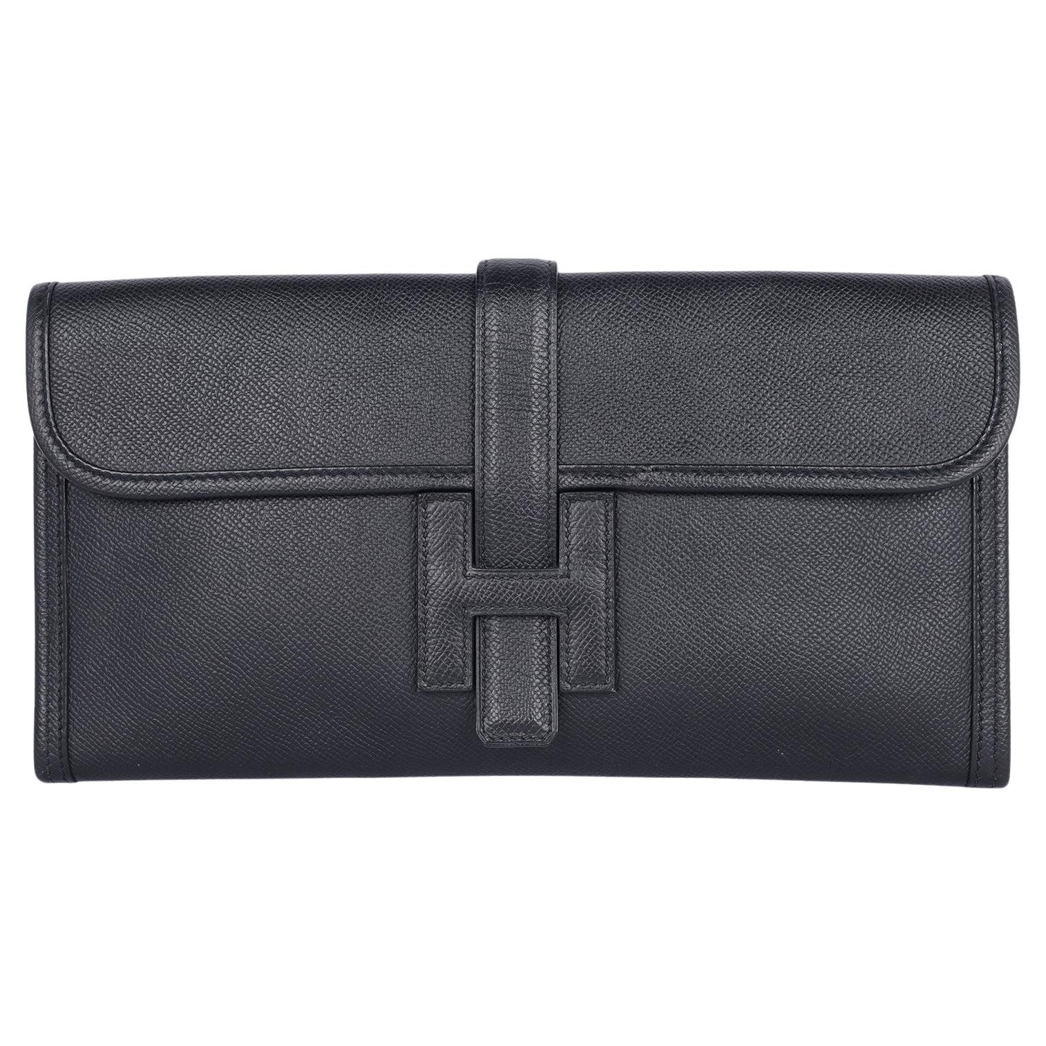 Hermes Black Leather Swift Jige Elan 29 Evening Bag Clutch For Sale