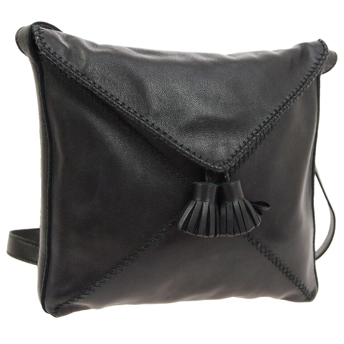 Hermes Black Leather Tassel Small Mini Carryall Shoulder Bag