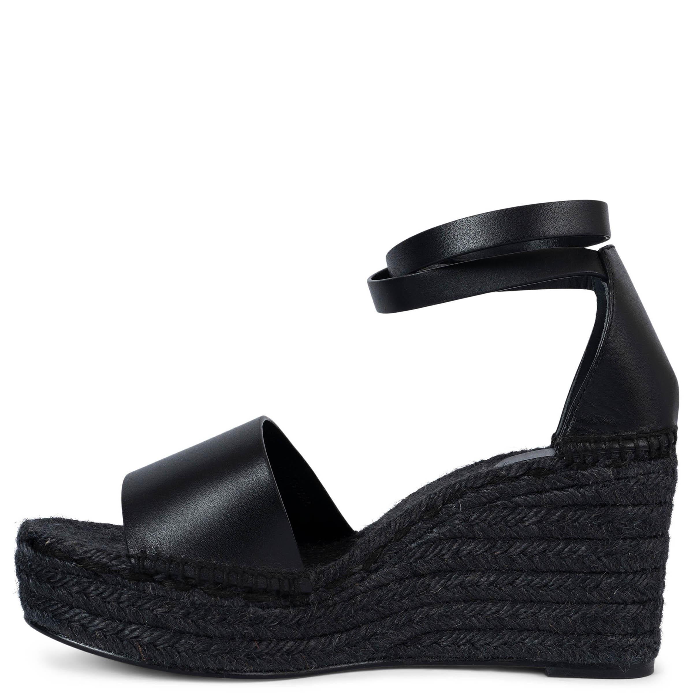 Black HERMES black leather TIPOLI Wedge Espadrille Sandals Shoes 41 fit 40 For Sale