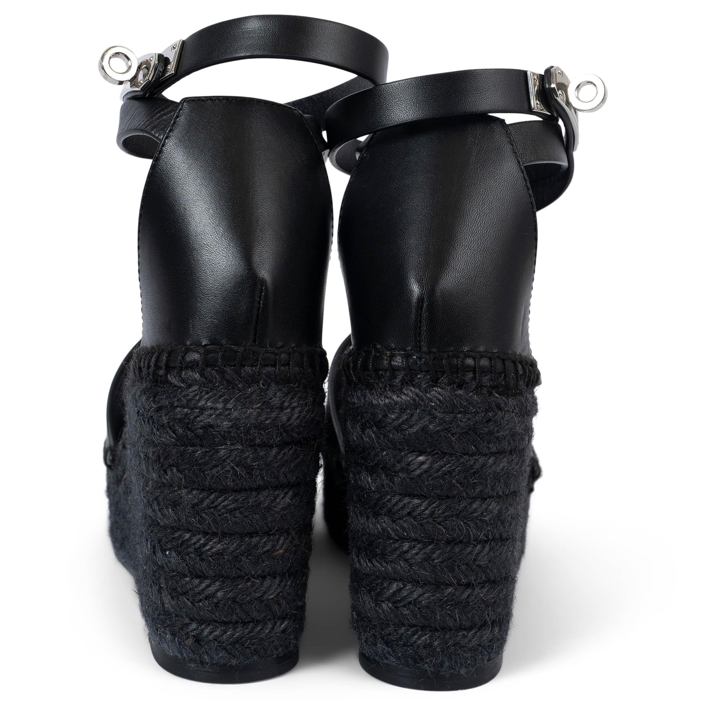 HERMES black leather TIPOLI Wedge Espadrille Sandals Shoes 41 fit 40 In New Condition For Sale In Zürich, CH