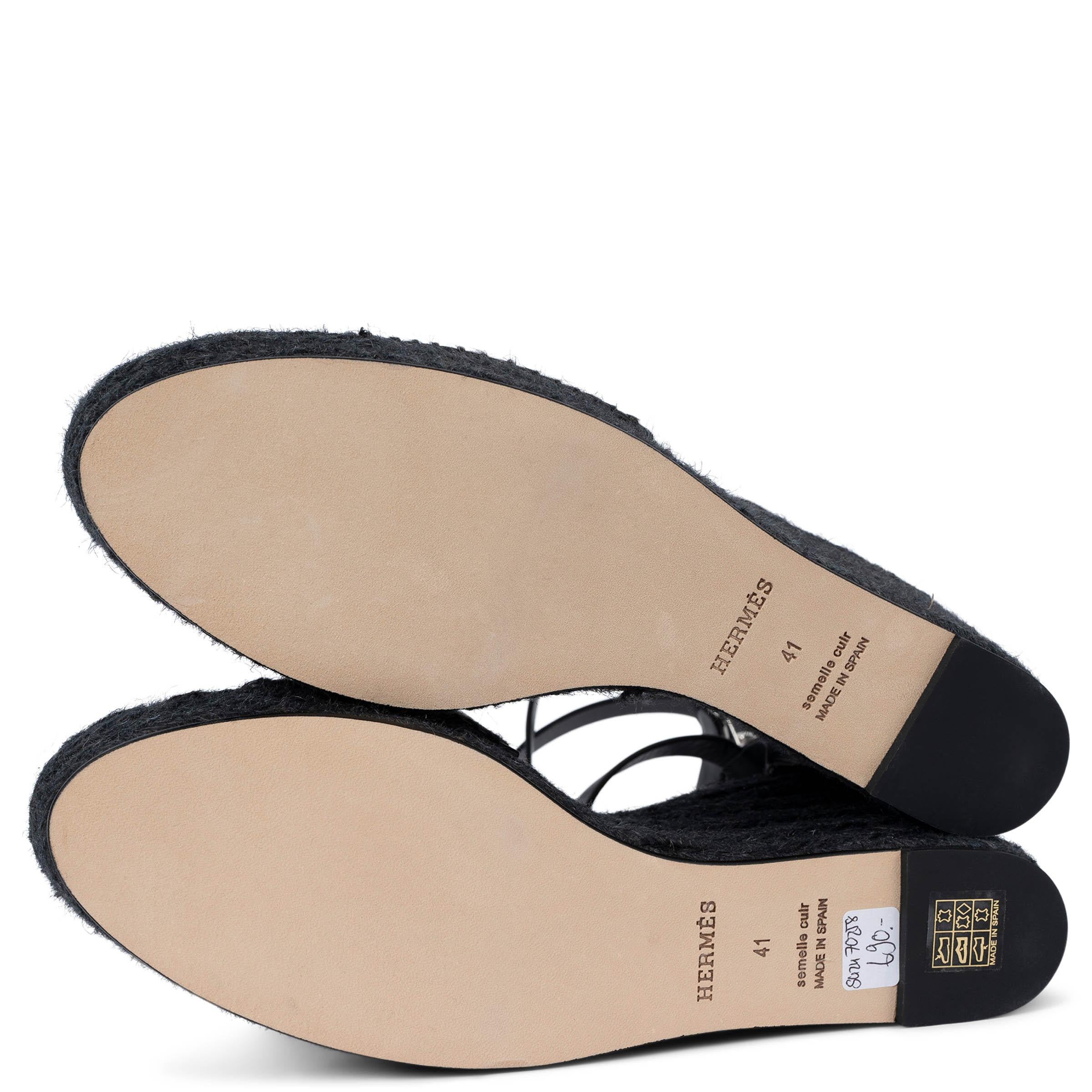 HERMES black leather TIPOLI Wedge Espadrille Sandals Shoes 41 fit 40 For Sale 2