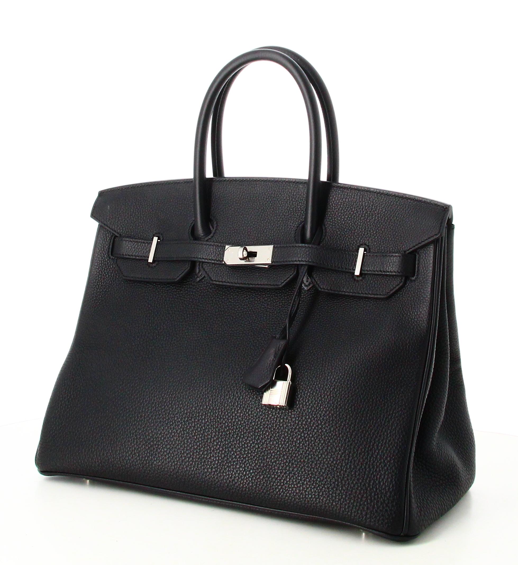 Women's Hermes Black Leather Togo Birkin Bag 35