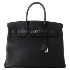 Hermes Black Leather Togo Birkin Bag 35