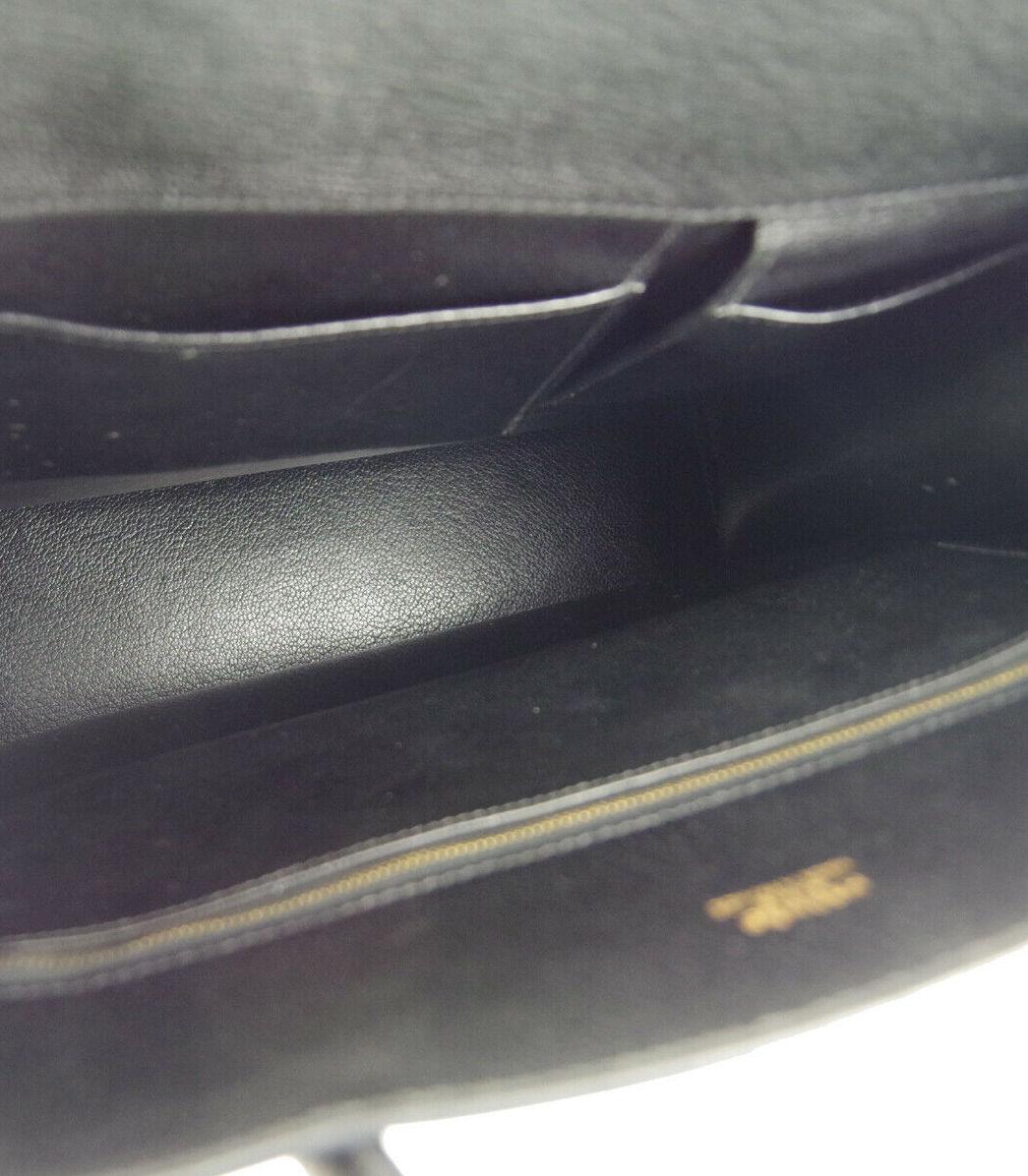 Women's Hermes Black Leather Top Handle Satchel Carryall Travel Tote Bag