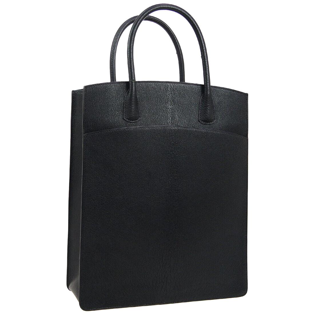 Hermes Black Leather Top Handle Satchel Carryall Travel Tote Bag